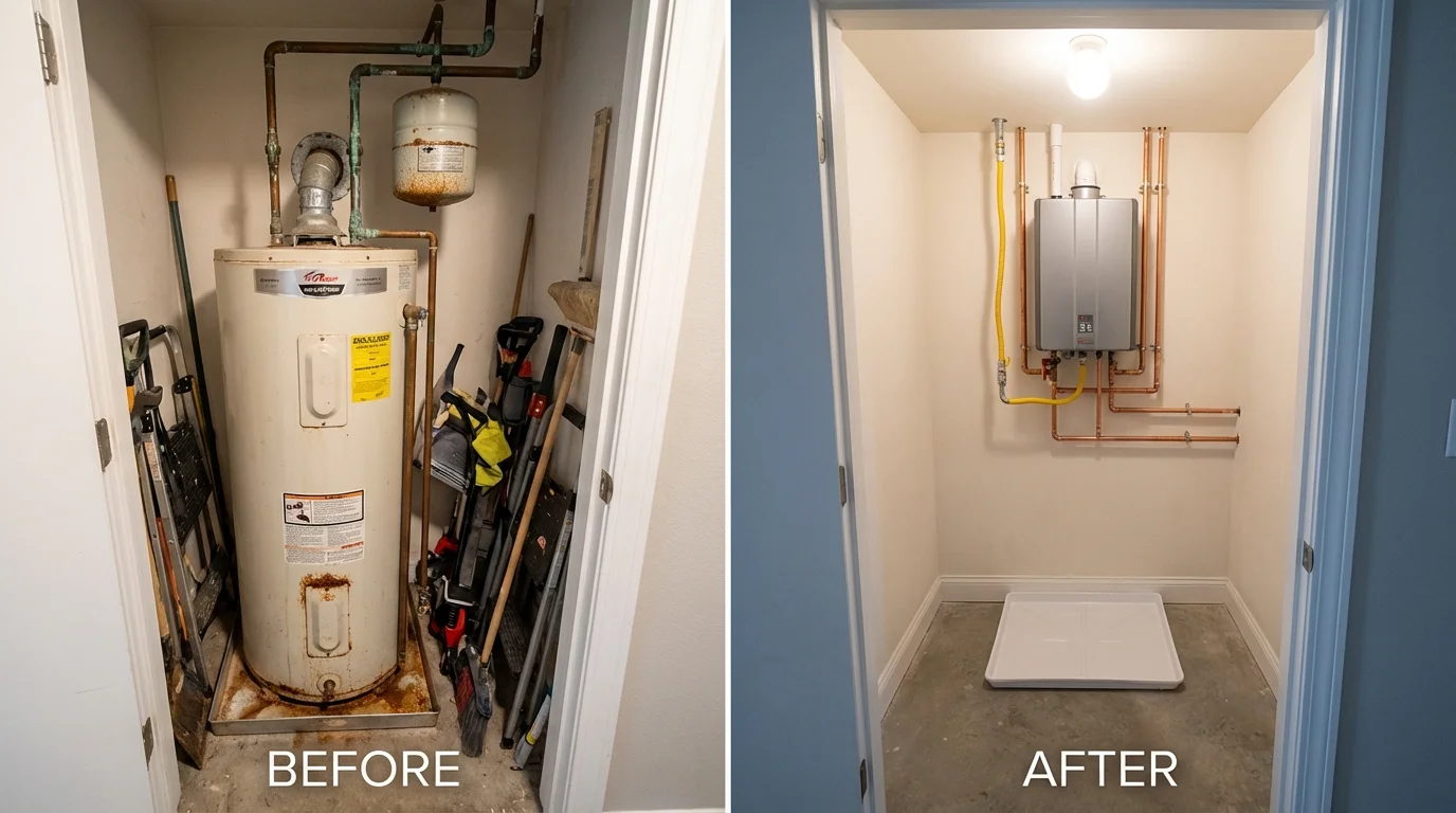 Tank water heater versus wall-mounted tankless unit comparison for Bradford, RI homeowners
